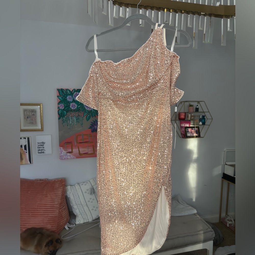 Kate Kasin Sequined Pink Dress